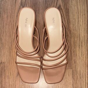 Nine West Tan Nude Brown Strappy Block Heel Sandles